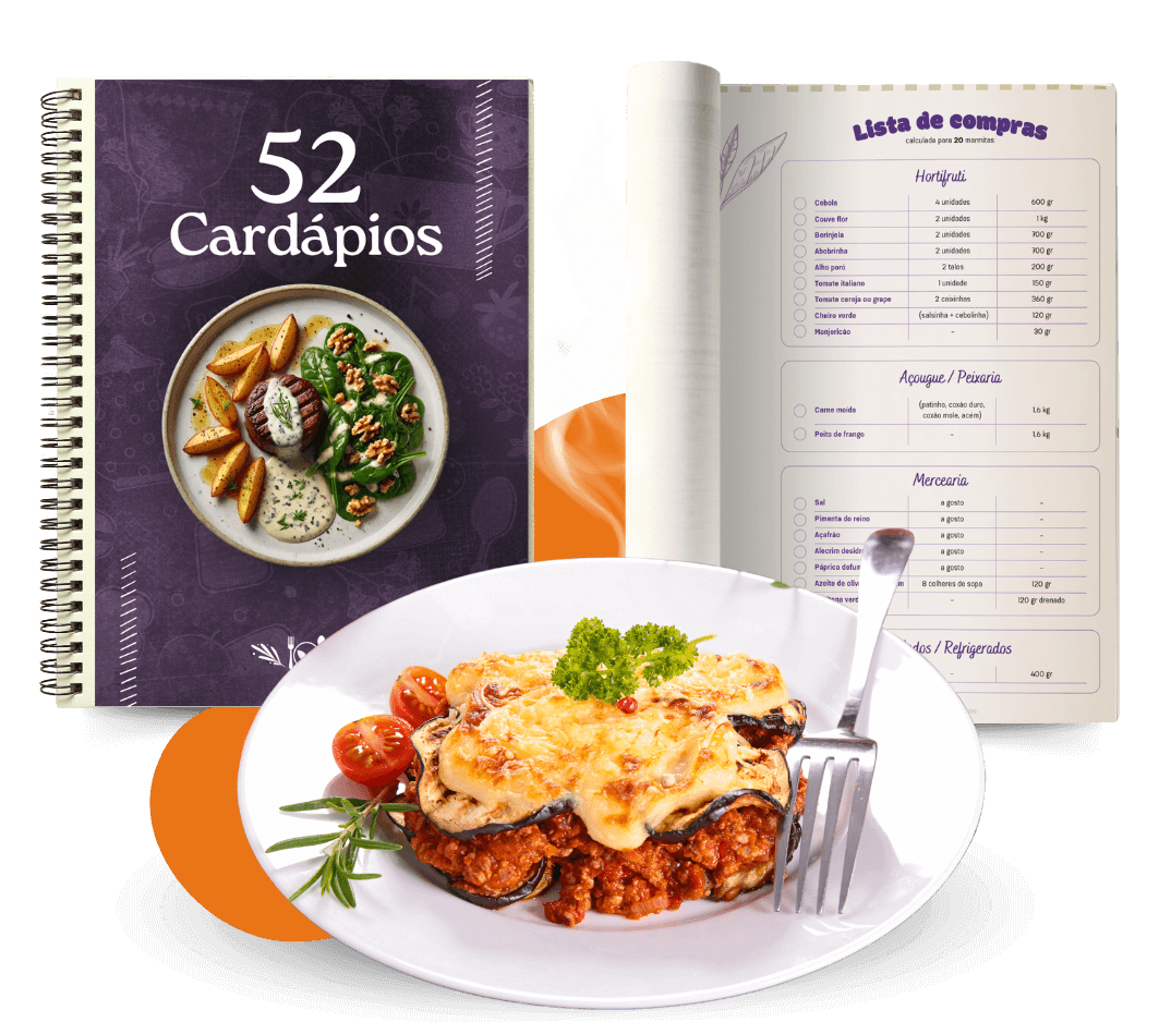 Tenha acesso a 52 cardápios prontos com listas de compras e prepare refeições em até 30 minutos!