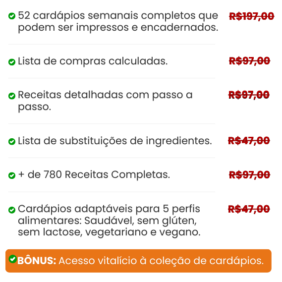 tudo o que você vai recebe no menu sem stress